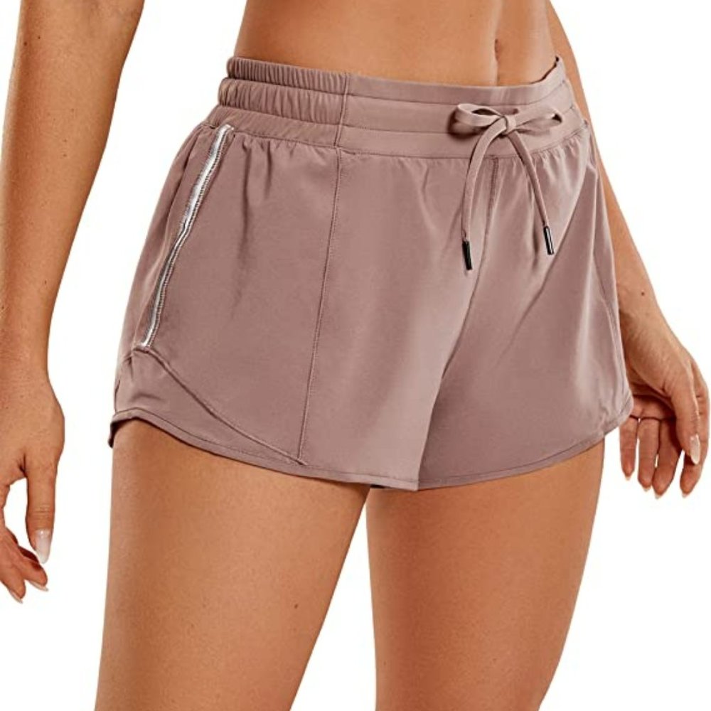 CRZ YOGA Women's Mid-Waist Workout Running Shorts Mesh Liner - 2.5"